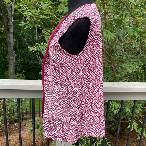 Vintage 70s Mod Funky Geometric Print Burgundy Long Vest - Picture 5 of 9